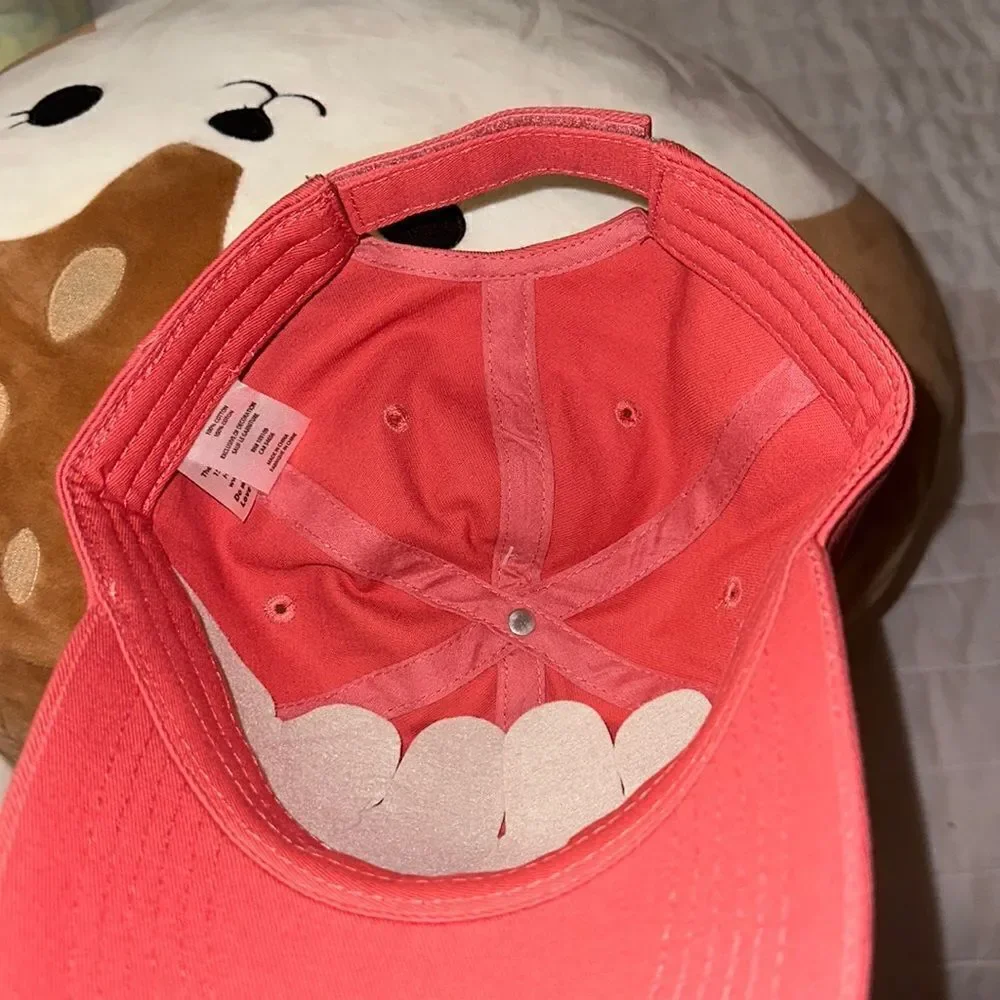 LIFE IS GOOD Coral Pink Navy White Embroidered Tattered Chill Cotton Cap
